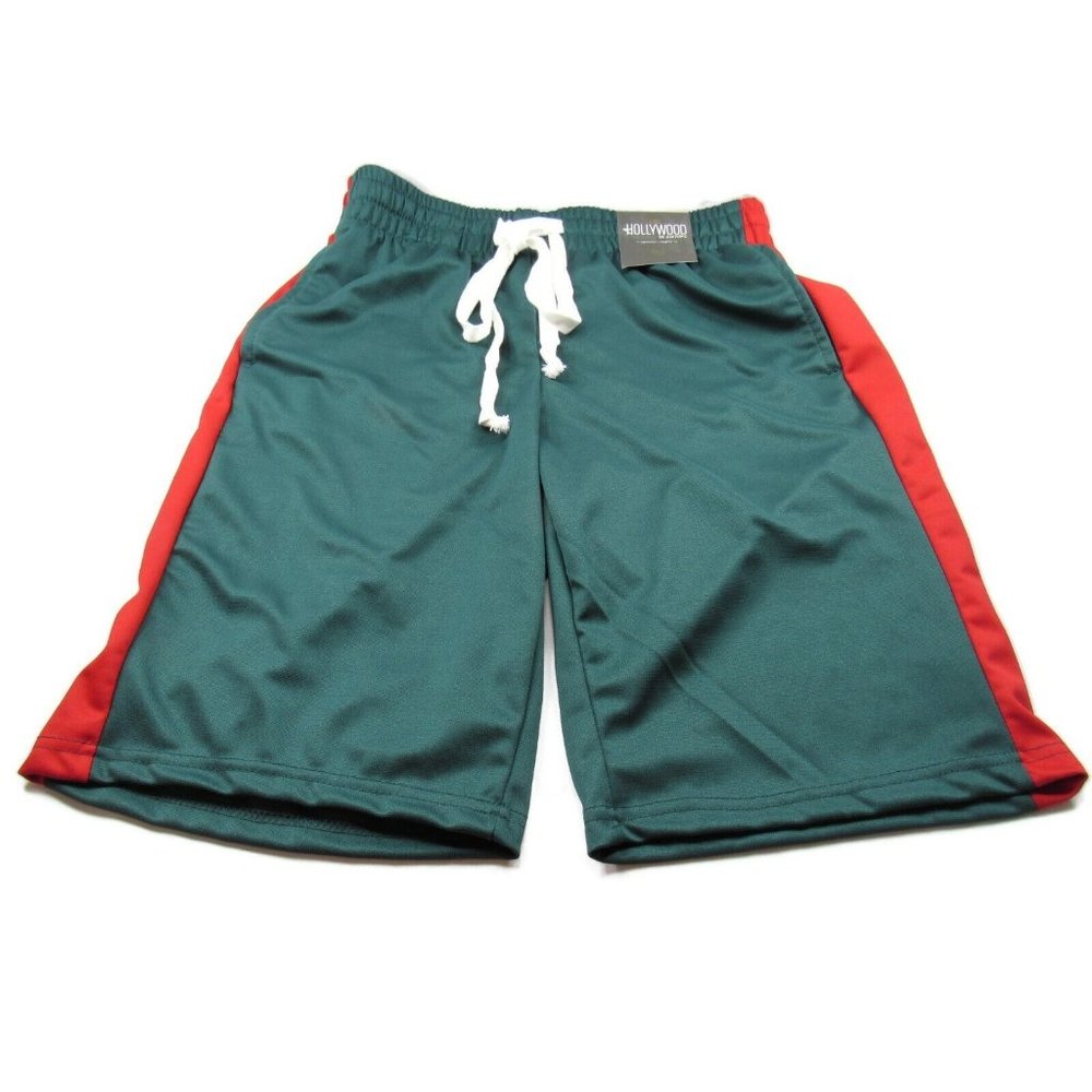 Hollywood Men's Fleece Knit Shorts Green/Red Size Medium (32-34) New - Picture 2 of 7